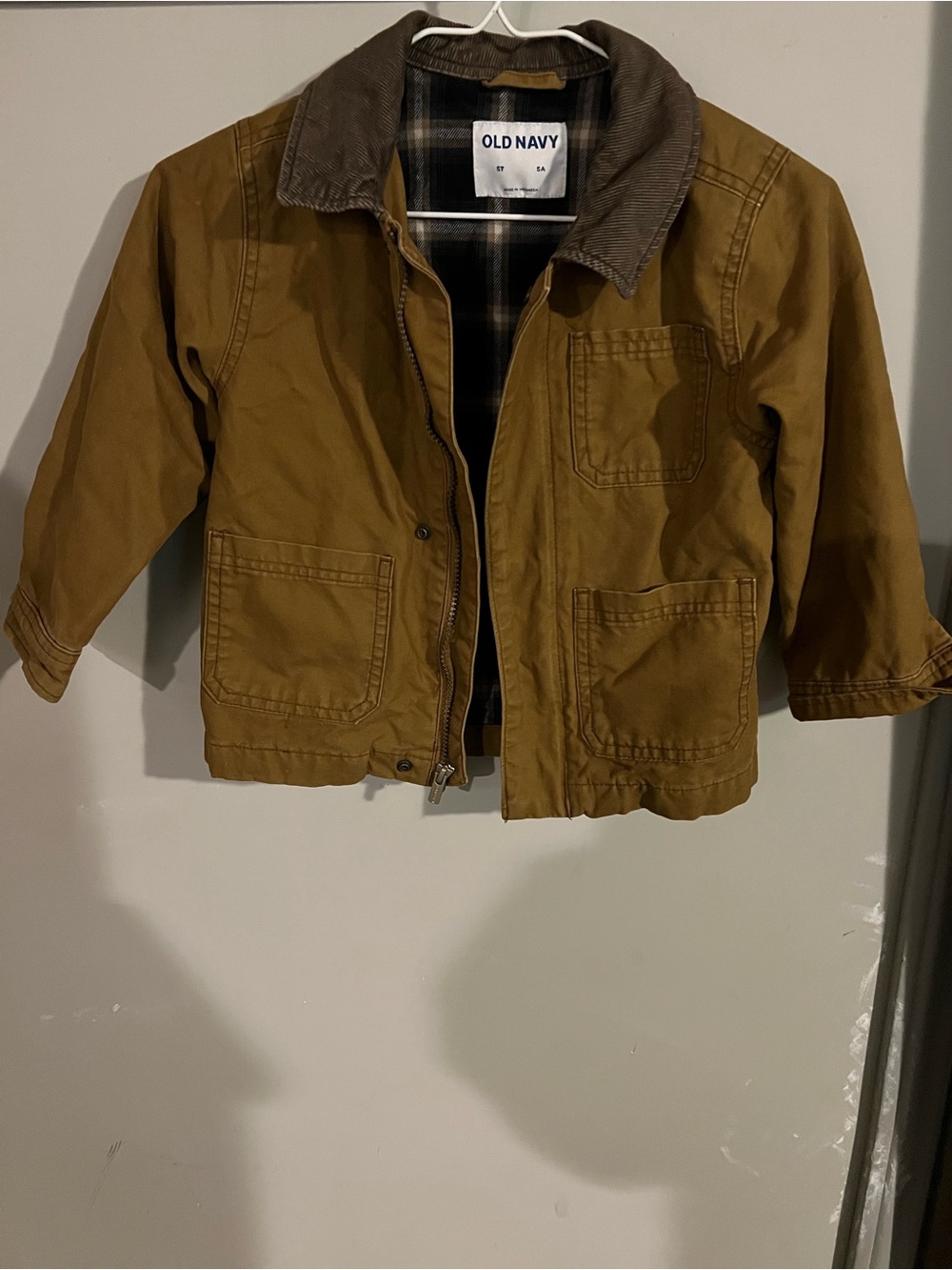 Old Navy Kids Tan Canvas Puffer-Style Jacket with Corduroy Collar